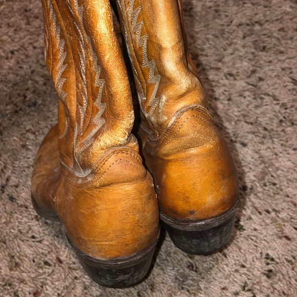 TAN ALL LEATHER COWGIRL BOOTS SZ 6M - Picture 5 of 7